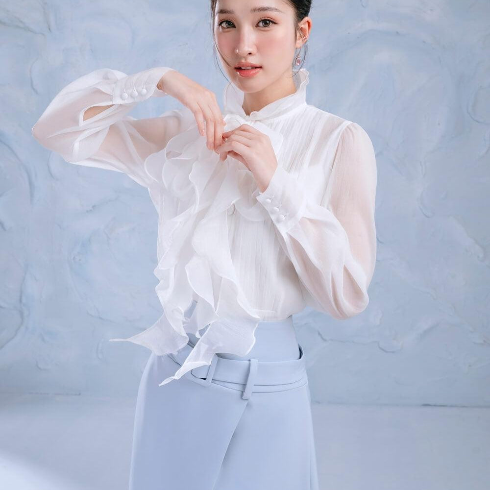 Ocean Straight Ruffle Collar Organza Cotton Shirt - MEAN BLVD