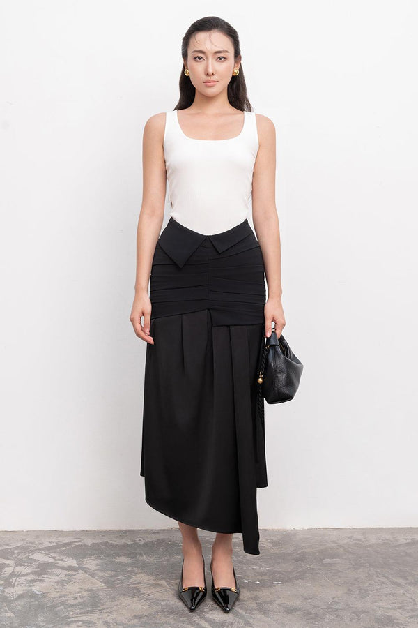 Octavia Asymmetric High Waist Crepe Ankle Length Skirt - MEAN BLVD