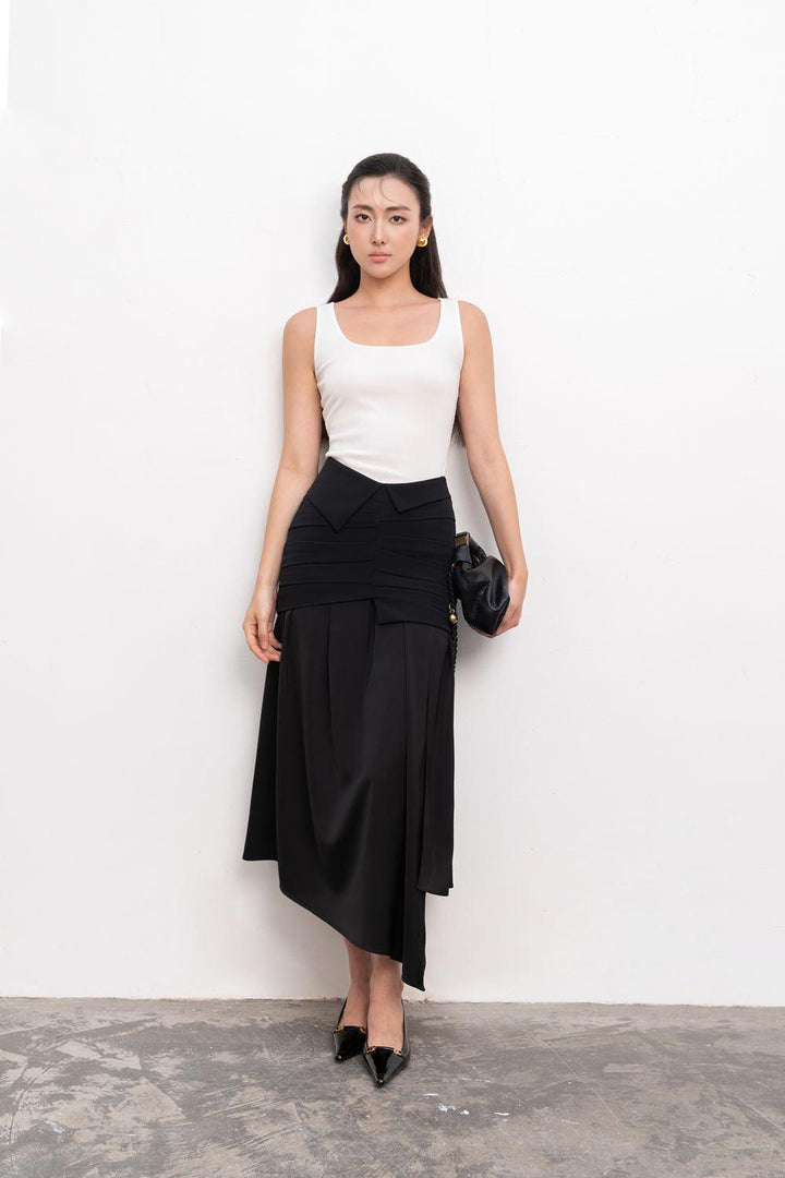 Octavia Asymmetric High Waist Crepe Ankle Length Skirt - MEAN BLVD