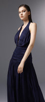 Odyssey Halter Gathered Silk Ankle Length Dress - MEAN BLVD