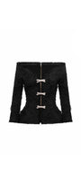 Off-Shoulder Crystal Beaded Blazer - MEAN BLVD