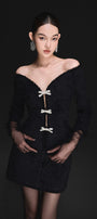 Off-Shoulder Crystal Beaded Blazer - MEAN BLVD