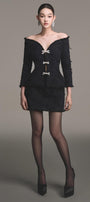 Off-Shoulder Crystal Beaded Blazer - MEAN BLVD