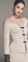 Off-Shoulder Crystal Beaded Blazer - MEAN BLVD
