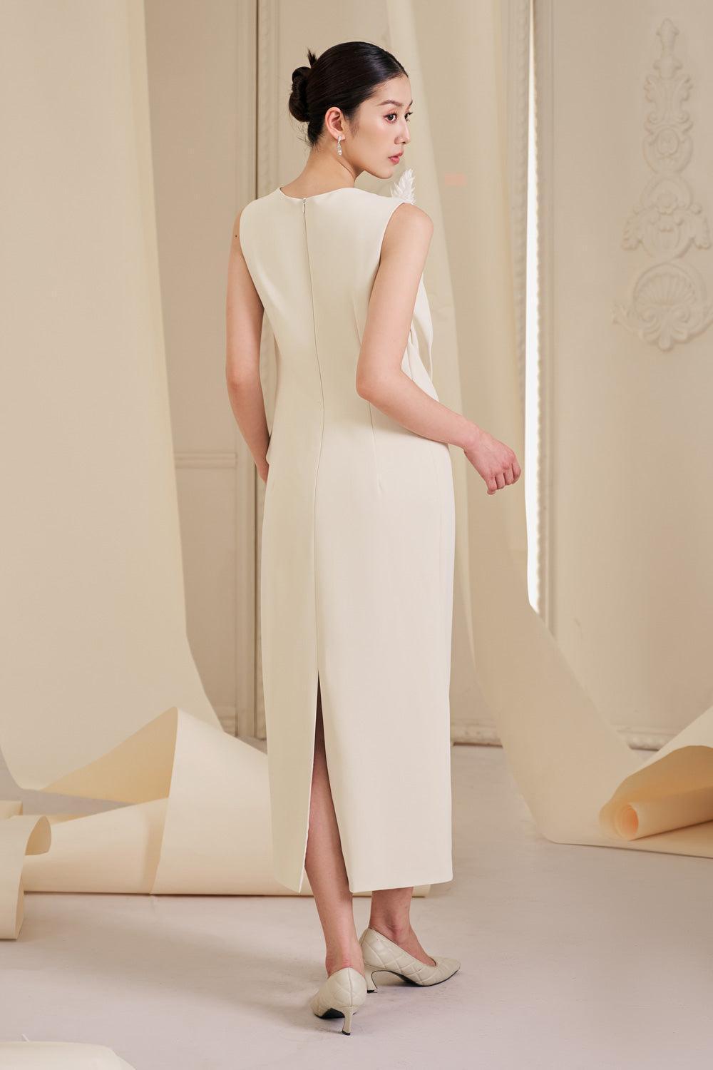 Olive Straight Jewel Neck Cotton Spandex Midi Dress - MEAN BLVD