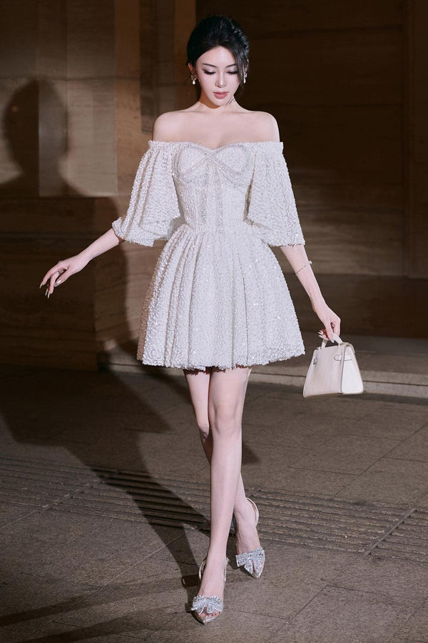 Olivia A-line Bell Sleeved Mesh Sequin Mini Dress - MEAN BLVD