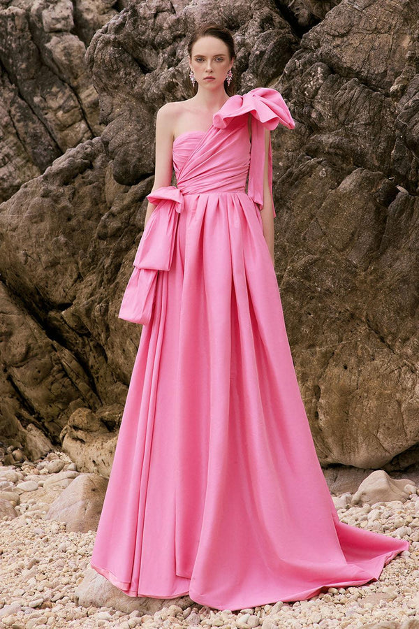 Olivia A-line Bow Tie Taffeta Floor Length Dress - MEAN BLVD