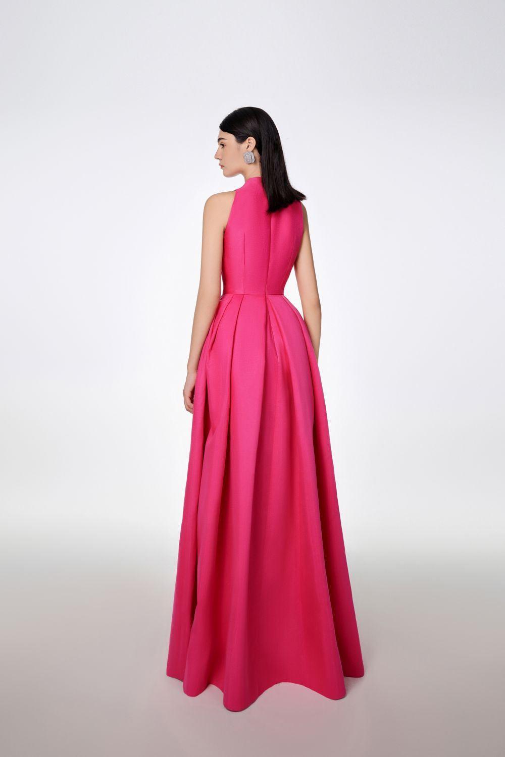 Olivia Ball Gown Round Neck Taffeta Maxi Dress - MEAN BLVD