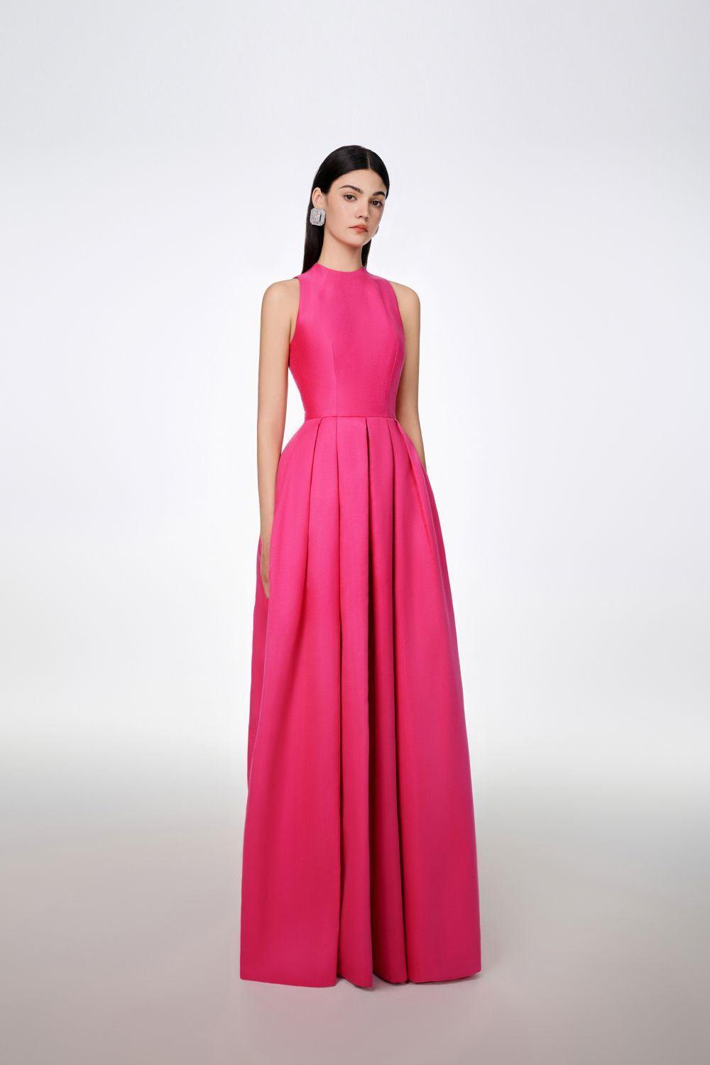 Olivia Ball Gown Round Neck Taffeta Maxi Dress - MEAN BLVD