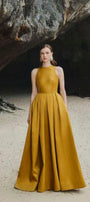 Olivia Ball Gown Round Neck Taffeta Maxi Dress - MEAN BLVD