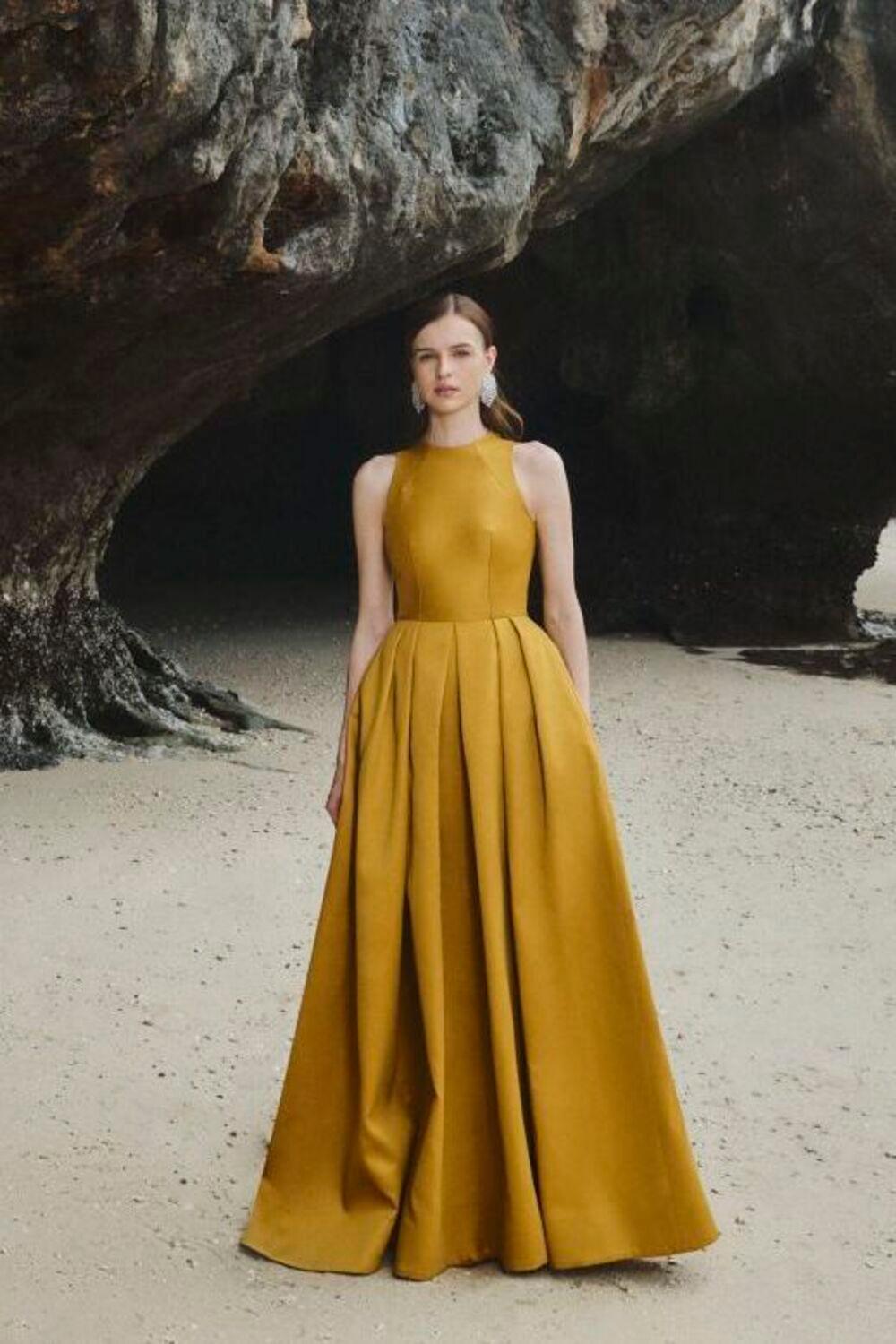 Olivia Ball Gown Round Neck Taffeta Maxi Dress - MEAN BLVD