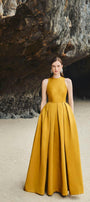 Olivia Ball Gown Round Neck Taffeta Maxi Dress - MEAN BLVD