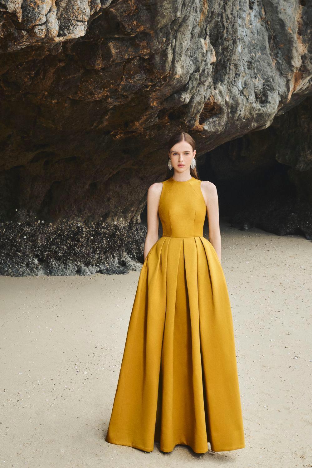 Olivia Ball Gown Round Neck Taffeta Maxi Dress - MEAN BLVD