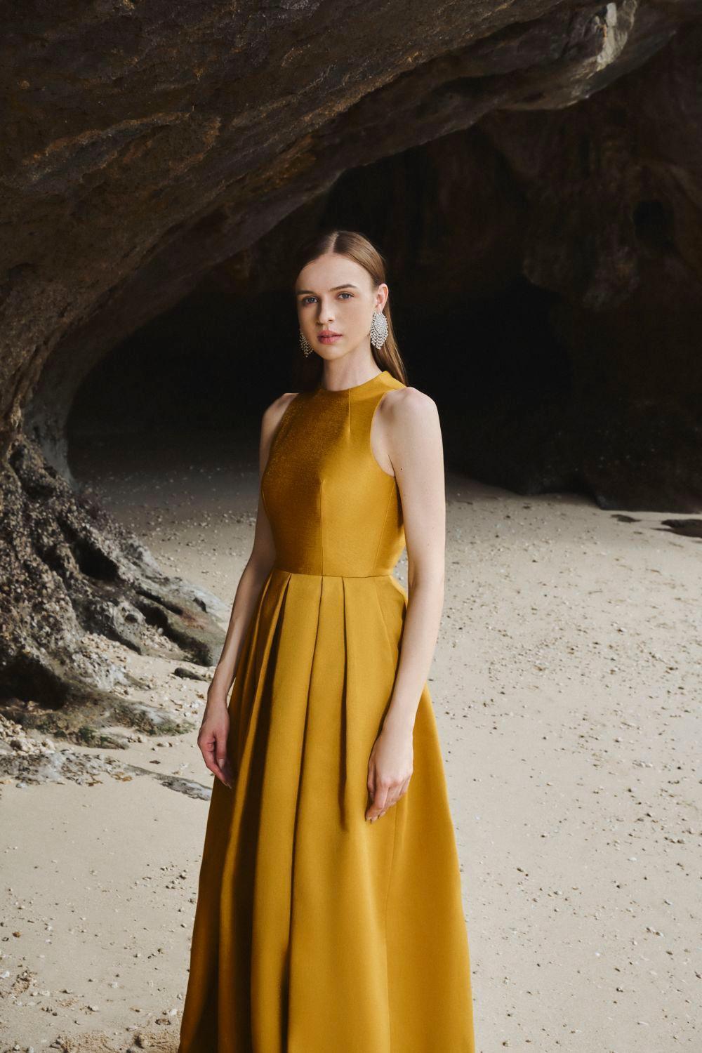 Olivia Ball Gown Round Neck Taffeta Maxi Dress - MEAN BLVD