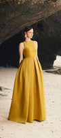Olivia Ball Gown Round Neck Taffeta Maxi Dress - MEAN BLVD