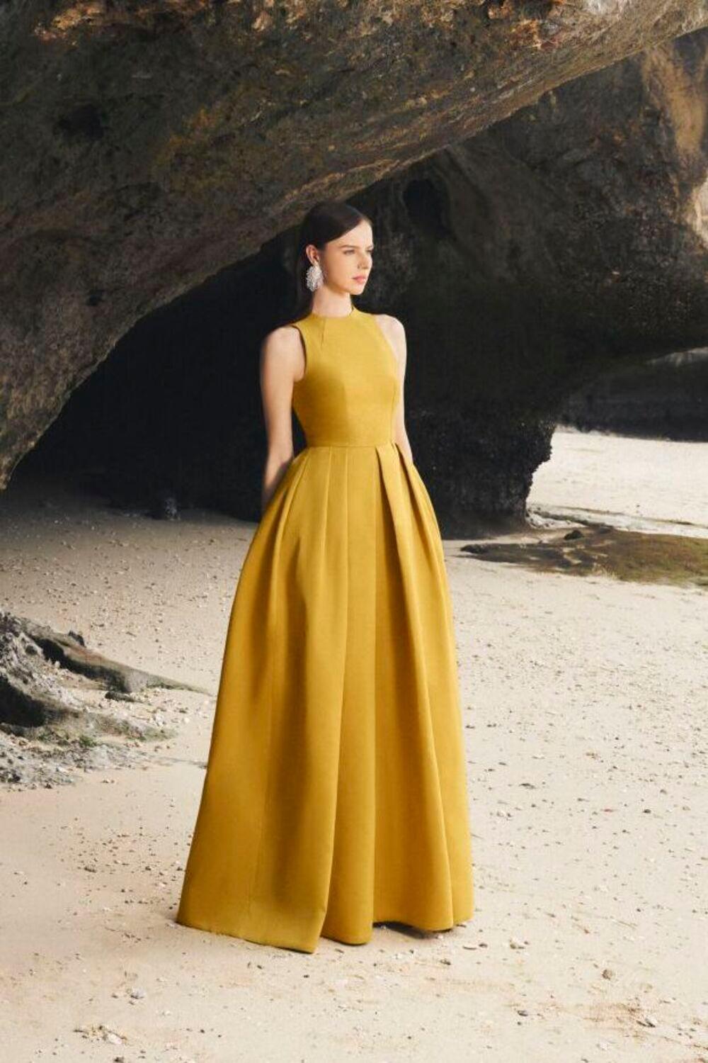 Olivia Ball Gown Round Neck Taffeta Maxi Dress - MEAN BLVD