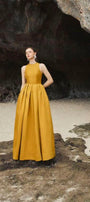 Olivia Ball Gown Round Neck Taffeta Maxi Dress - MEAN BLVD