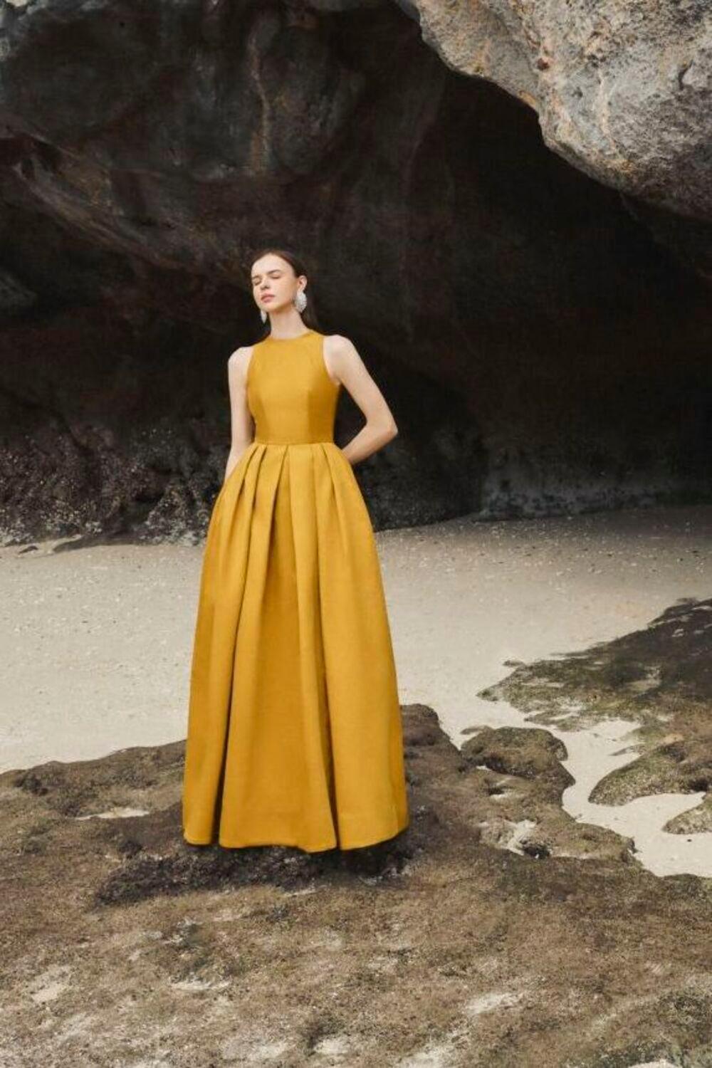 Olivia Ball Gown Round Neck Taffeta Maxi Dress - MEAN BLVD