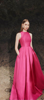 Olivia Ball Gown Round Neck Taffeta Maxi Dress - MEAN BLVD