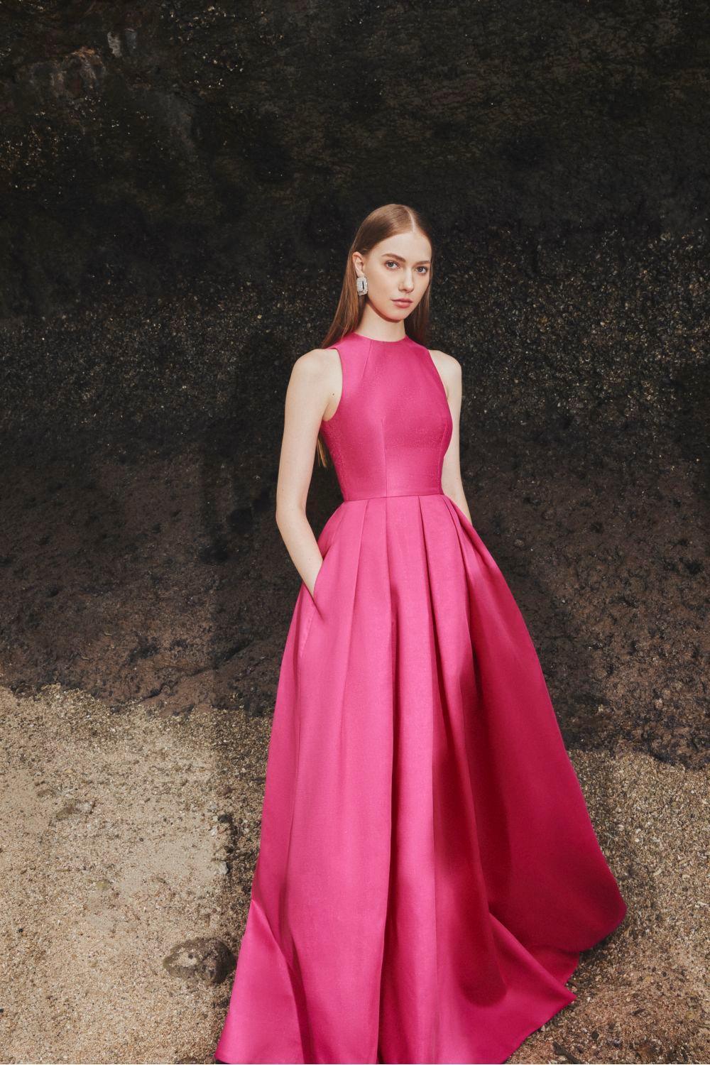 Olivia Ball Gown Round Neck Taffeta Maxi Dress - MEAN BLVD