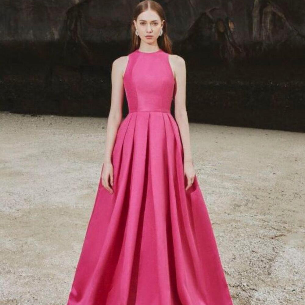 Olivia Ball Gown Round Neck Taffeta Maxi Dress - MEAN BLVD