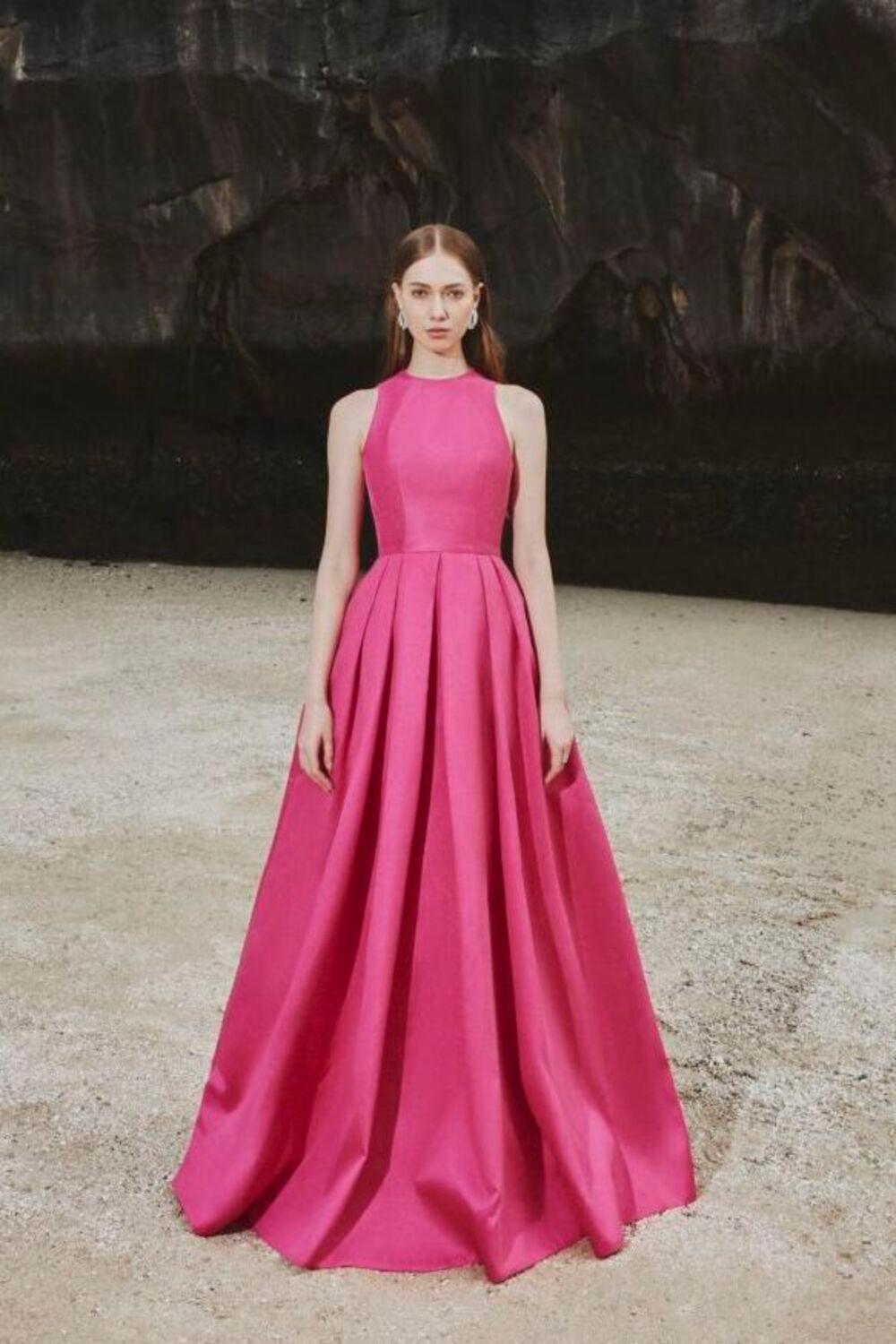 Olivia Ball Gown Round Neck Taffeta Maxi Dress - MEAN BLVD