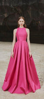 Olivia Ball Gown Round Neck Taffeta Maxi Dress - MEAN BLVD