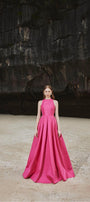 Olivia Ball Gown Round Neck Taffeta Maxi Dress - MEAN BLVD