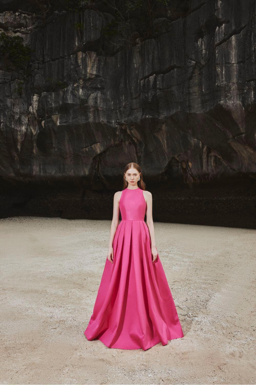 Olivia Ball Gown Round Neck Taffeta Maxi Dress - MEAN BLVD