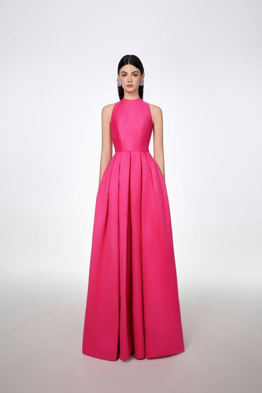 Olivia Ball Gown Round Neck Taffeta Maxi Dress - MEAN BLVD