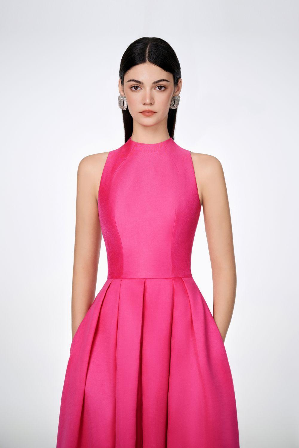 Olivia Ball Gown Round Neck Taffeta Maxi Dress - MEAN BLVD