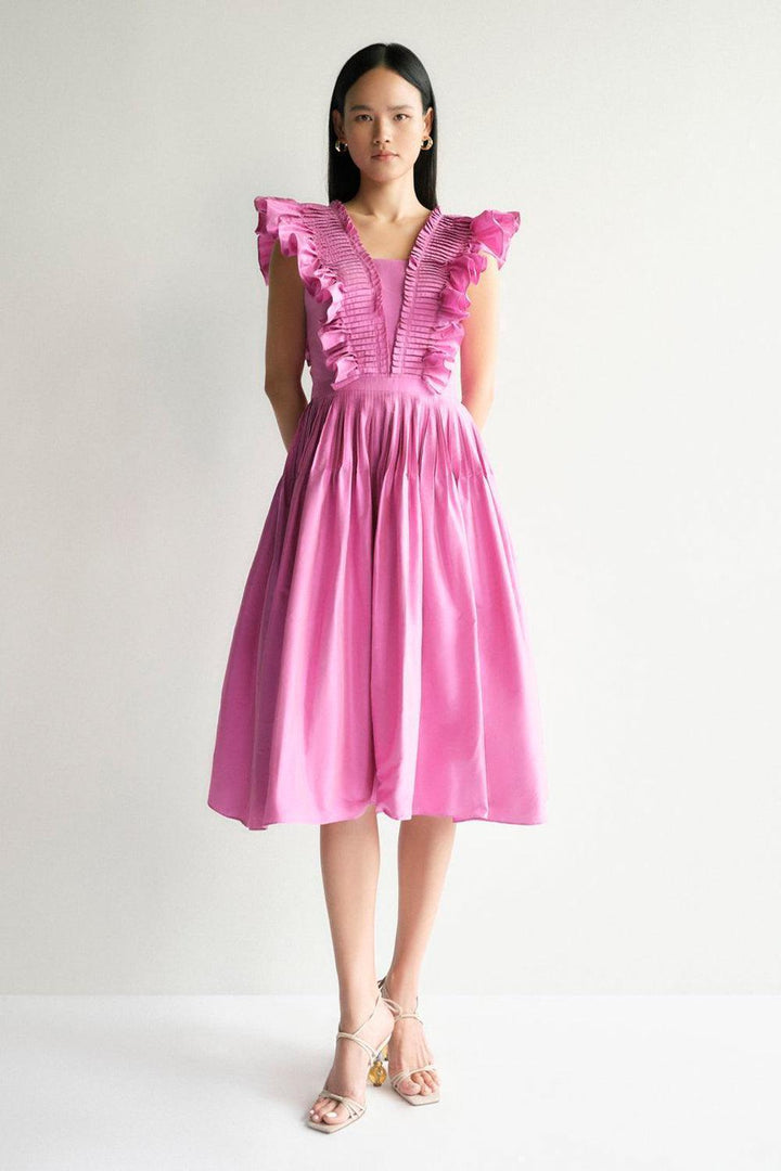 Olivia Fit and Flare Butterfly Sleeved Taffeta Midi Dress - MEAN BLVD