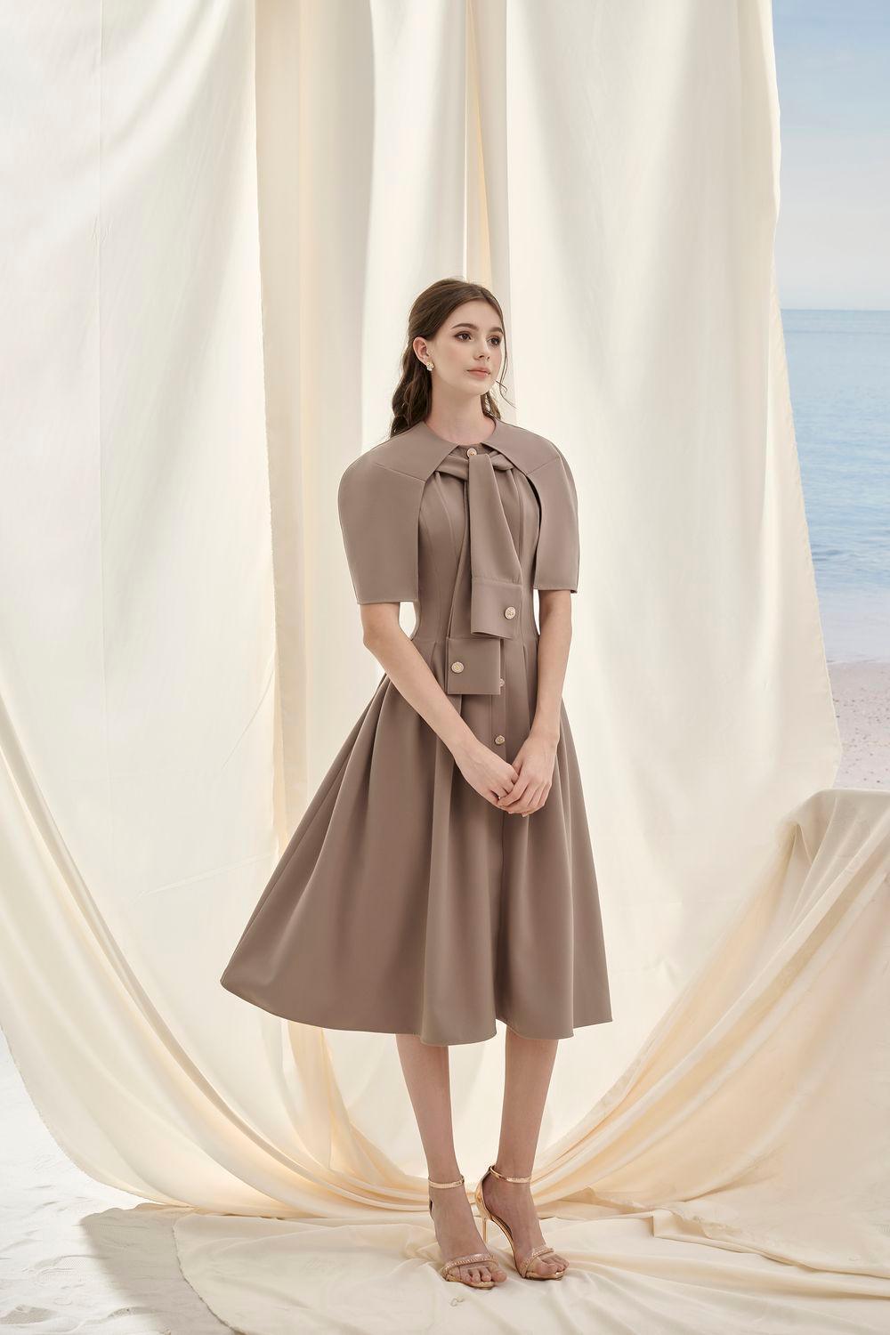 Olivia Kelsey A-line Cape Shoulder Cotton Midi Dress - MEAN BLVD