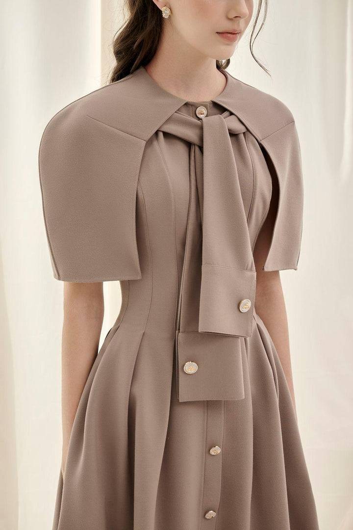 Olivia Kelsey A-line Cape Shoulder Cotton Midi Dress - MEAN BLVD