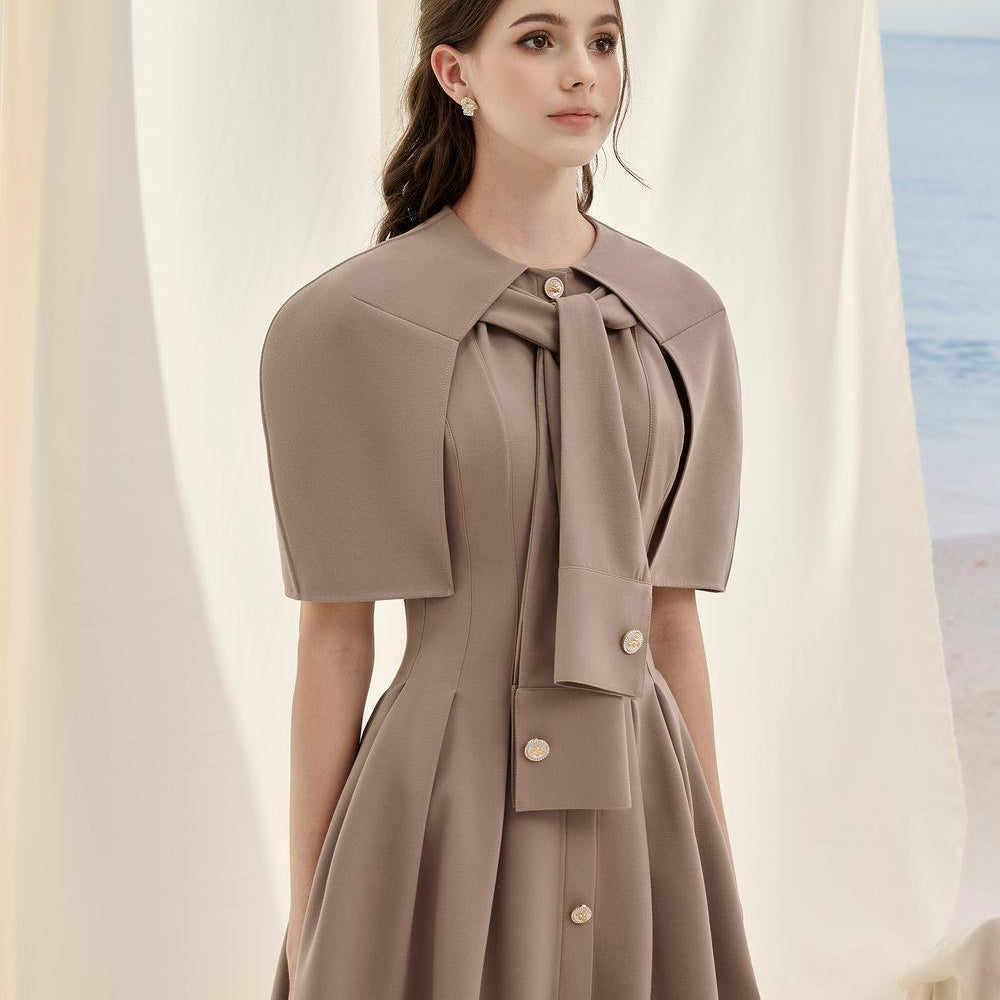 Olivia Kelsey A-line Cape Shoulder Cotton Midi Dress - MEAN BLVD