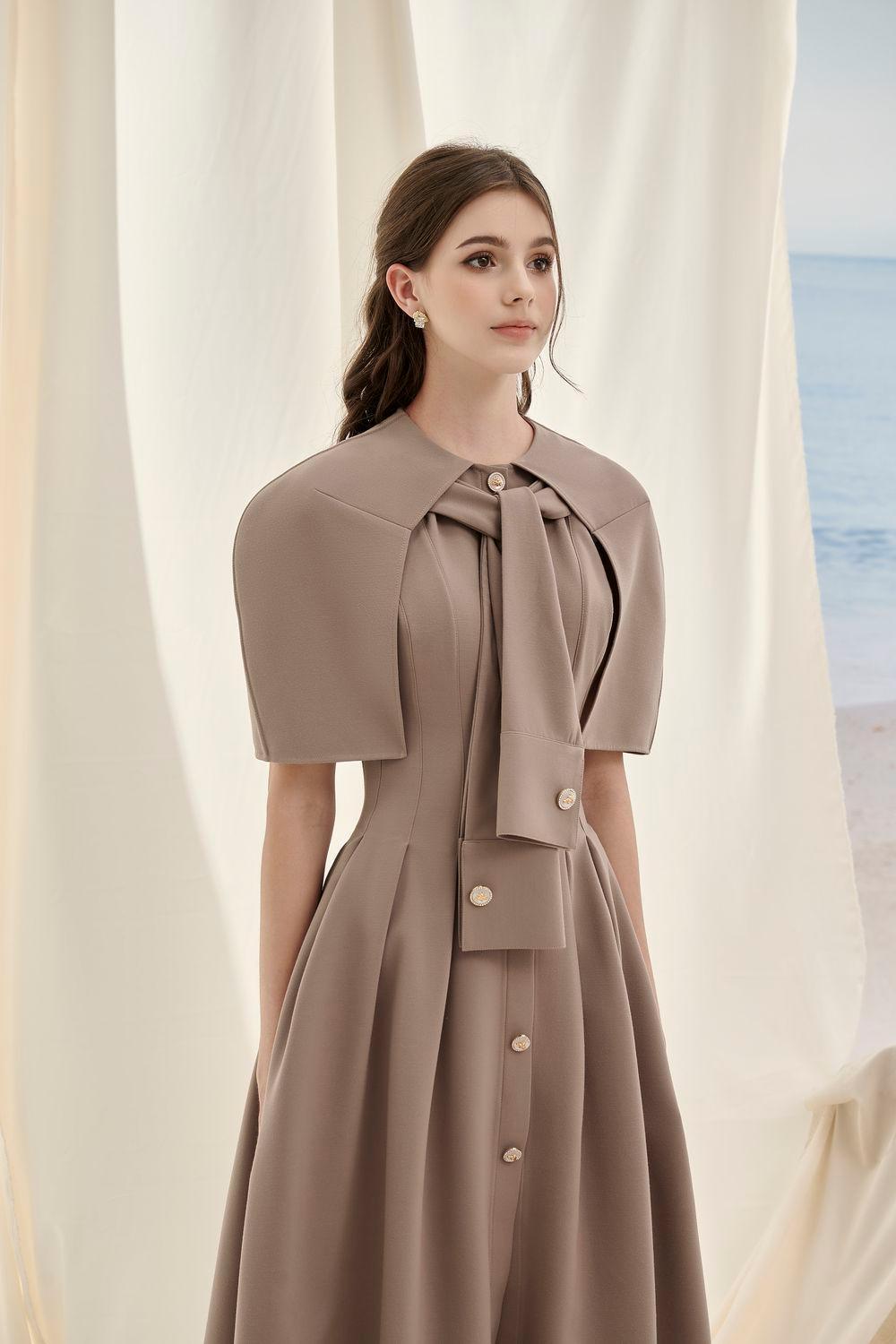 Olivia Kelsey A-line Cape Shoulder Cotton Midi Dress - MEAN BLVD