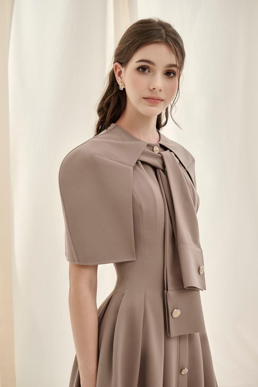 Olivia Kelsey A-line Cape Shoulder Cotton Midi Dress - MEAN BLVD