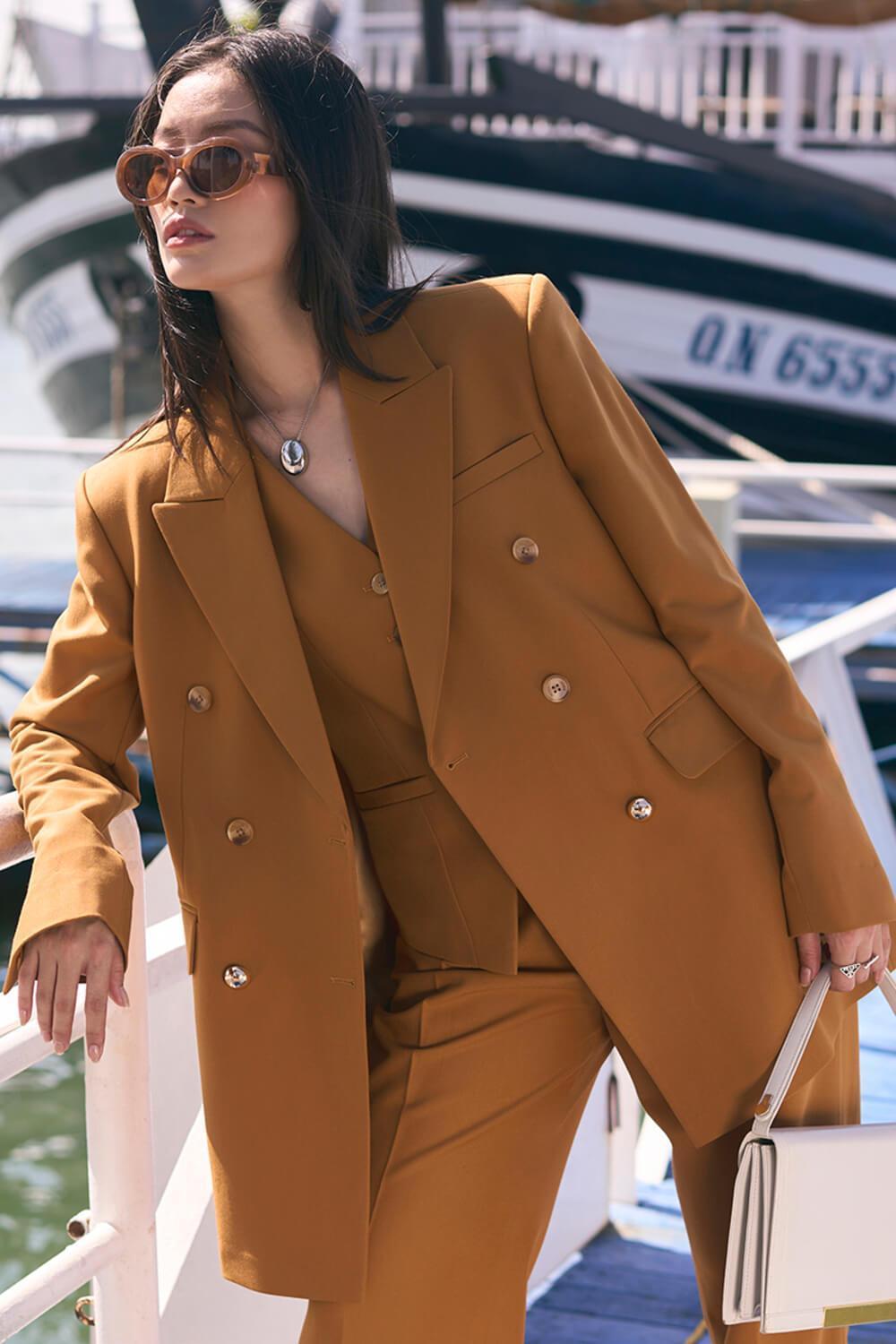 Olivia Straight Peak Lapel Twill Blazer - MEAN BLVD