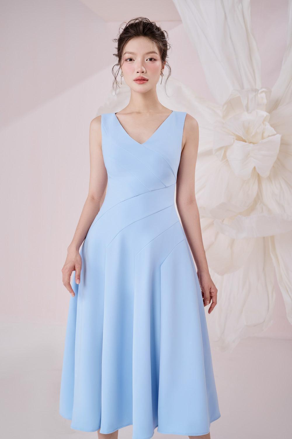 Opal A-line V-Neck Cotton Knitted Calf Length Dress - MEAN BLVD