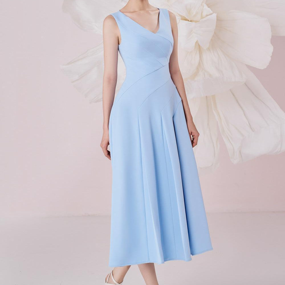 Opal A-line V-Neck Cotton Knitted Calf Length Dress - MEAN BLVD