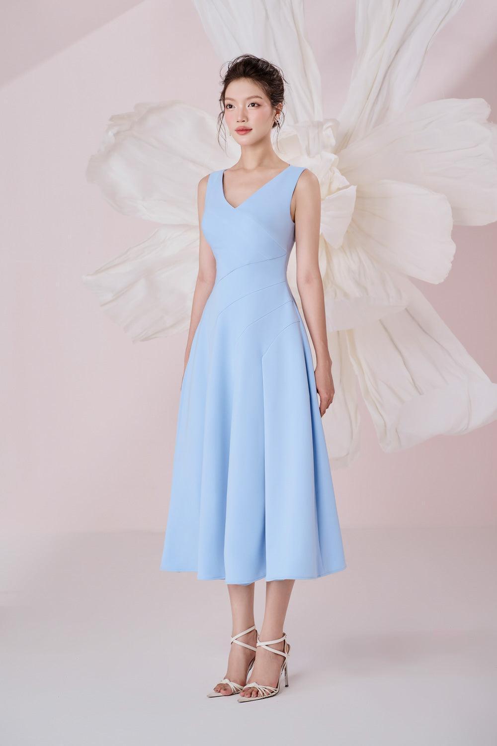 Opal A-line V-Neck Cotton Knitted Calf Length Dress - MEAN BLVD