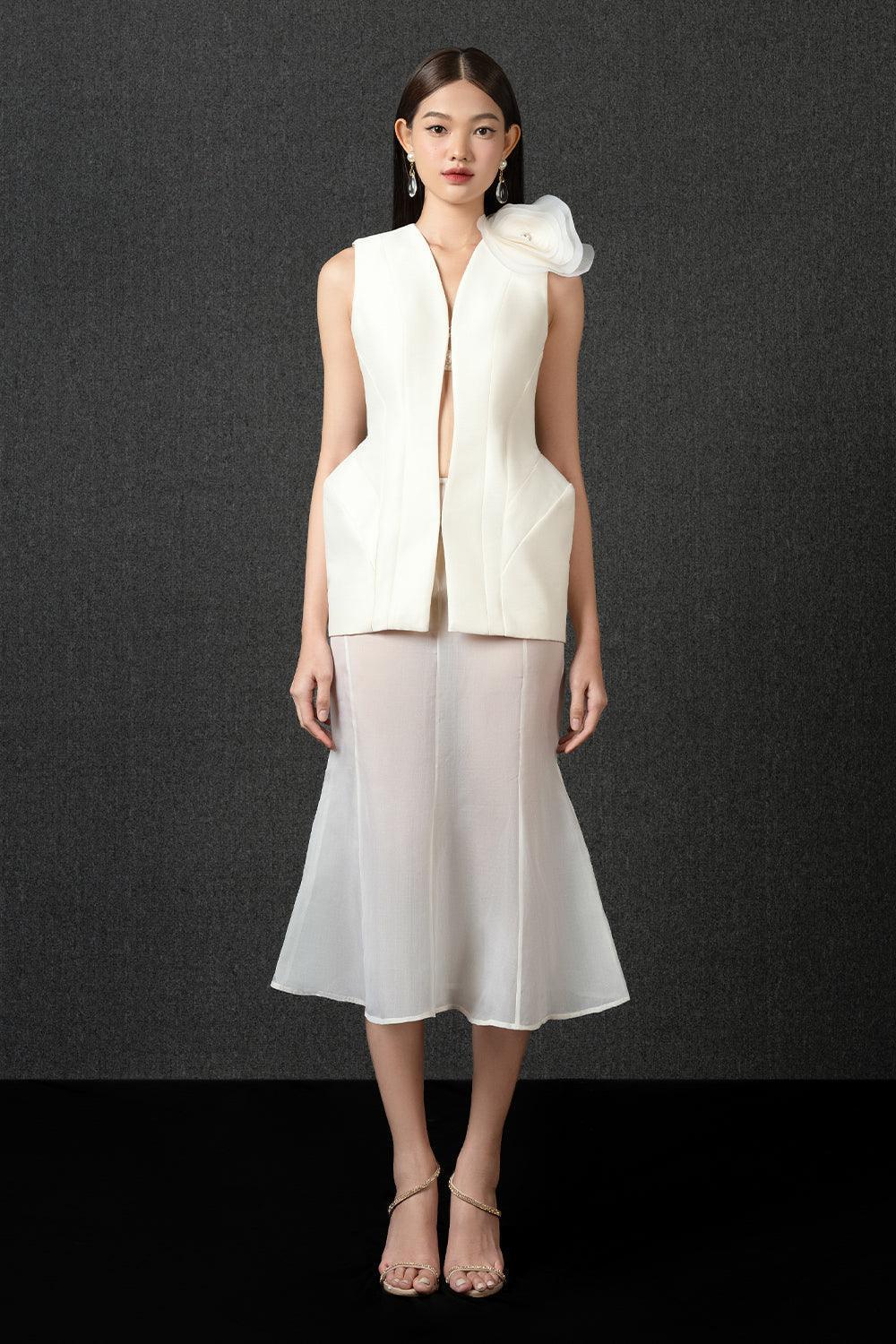 Ophelia Pegged V-Neck Taffeta Top - MEAN BLVD