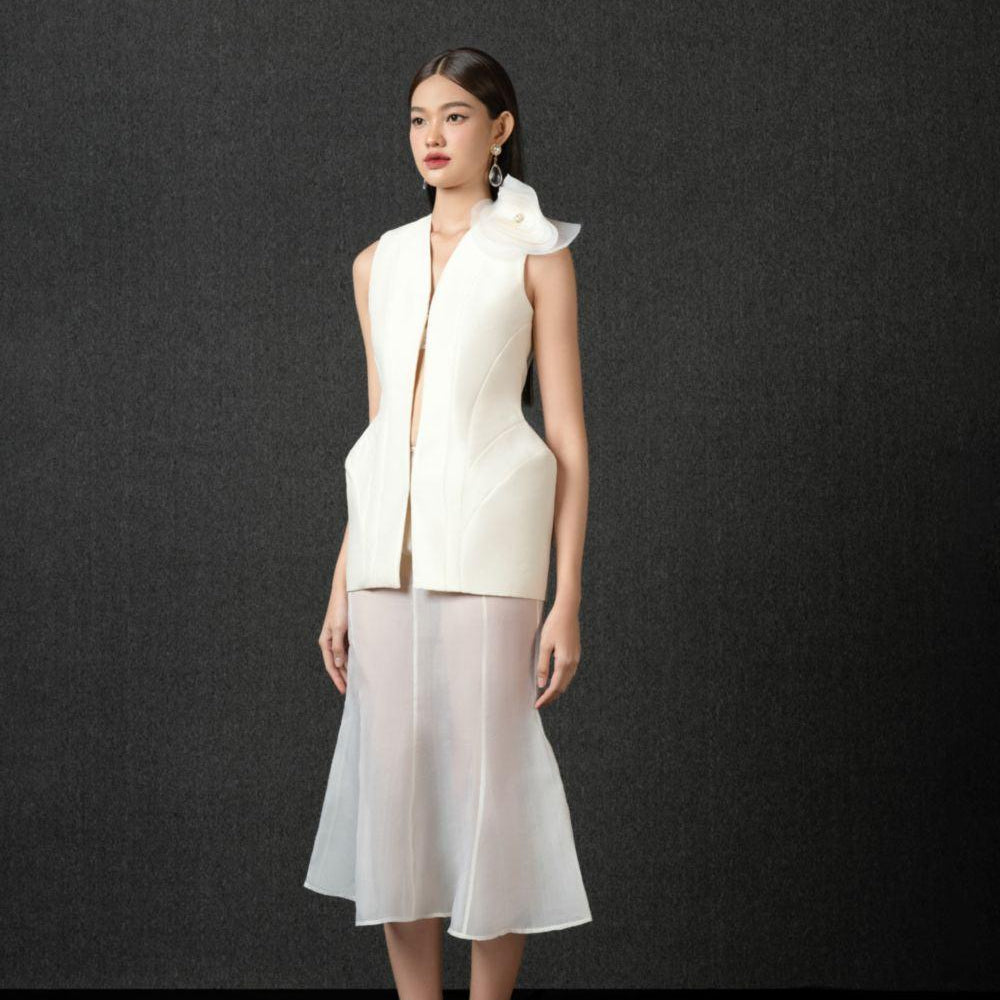 Ophelia Pegged V-Neck Taffeta Top - MEAN BLVD