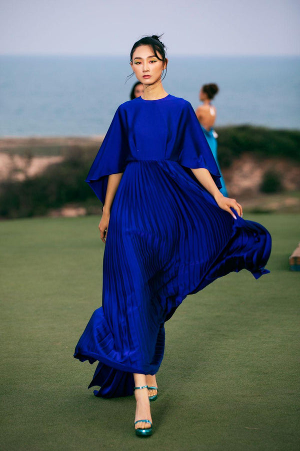Ophelia Pleated Flared Latin Silk Maxi Dress - MEAN BLVD