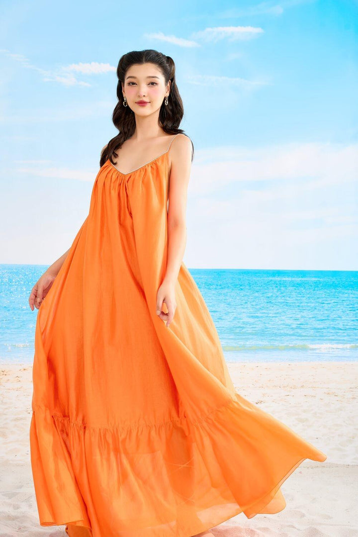 Orange Gypsy Camisole Silk Organza Maxi Dress - MEAN BLVD