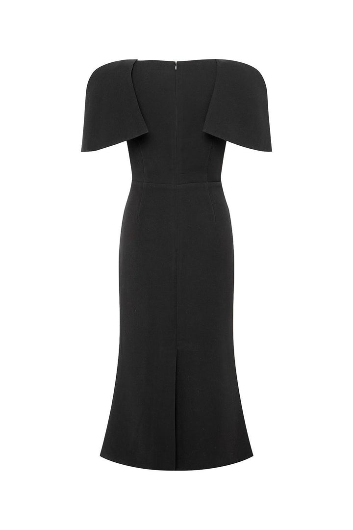 Orchids Trumpet Cape Sleeved Polyester Midi Dress - MEAN BLVD