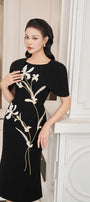 Orchids Trumpet Cape Sleeved Polyester Midi Dress - MEAN BLVD