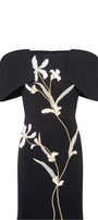 Orchids Trumpet Cape Sleeved Polyester Midi Dress - MEAN BLVD
