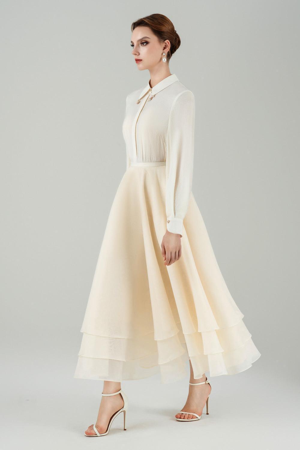 Women's Orsola Layered Draped Rayon Midi Skirt S/M/L/XL/Customize