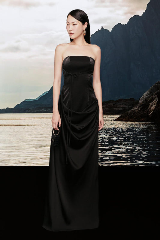 Orwell Strapless Draped Taffeta Silk Maxi Dress - MEAN BLVD